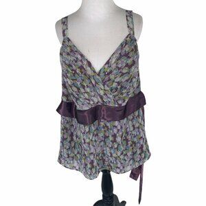 Lane Bryant Women's 22 Sleeveless Top Shimmer Sash Floral Print